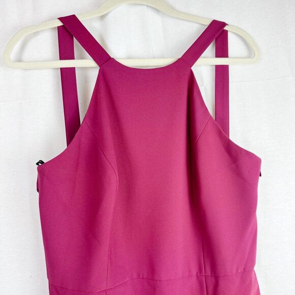 DESSY COLLECTION Cutaway Shoulder Crepe Column Gown Halter Criss Cross Back 14 - Picture 3 of 9